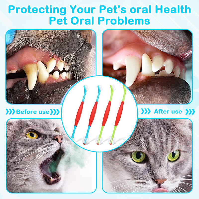 4 PCS Dog Toothbrush, 360 Degree Soft Double Headed Pet Toothbrush, Dogs Cleaning Tooth Brushing Kit for Dogs Cats Teeth Cleaning (Blue, Green) Blue, Green