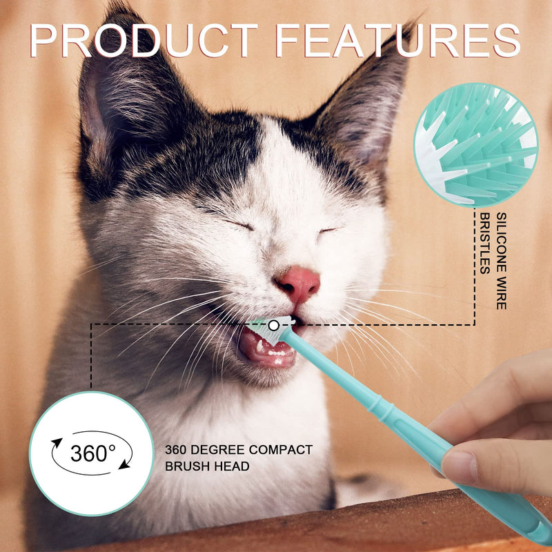 BLMHTWO 2 Pieces Cat Toothbrush, Small Dog Toothbrush 360-Degree Dog Toothbrush Small with Independent Transparent Packaging Box and PP Handle Silicone Dog Toothbrush for Small Dogs (Green and Pink) - PawsPlanet Australia