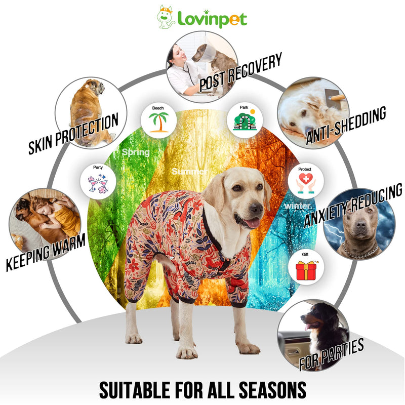 LovinPet Large Breed Dog Pajamas, Lightweight Pullover Full Coverage Dog Pjs, Pitbull Onesie, Happy Horse Coral Print, Pitbull Shirt, Pet Pajamas for Dogs, Pet PJ's, M Medium Black collar/Red update - PawsPlanet Australia