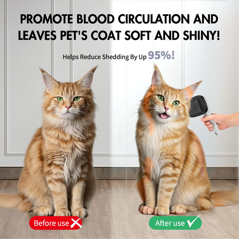 Cat Brushes for Indoor Cats - Self Cleaning Slicker Brush for Shedding Short & Long Haired Dogs, Skin Friendly Deshedding Grooming Tool to Removes Loose Fur, Mats,Tangles & Undercoat, Gray - PawsPlanet Australia
