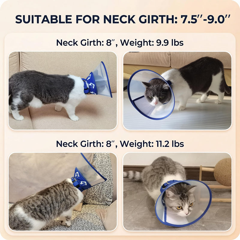 Cat Cone Recovery Collar, Adjustable Elizabethan Collar for Cats to Stop Licking After Surgery, Soft Comfortable Pet Cone for Neck Girth 7.5''-9.0''