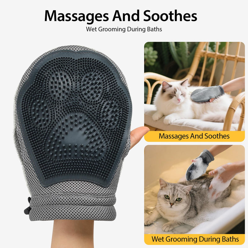LIANZIMAU Dual Side Pet Hair Remover Glove Electrostatic Pet Hair Remover for Cat Dog Furniture Couch Car Seats Reusable with Thumb Hole Adjustable Wrist Strap (1 PCS) black - PawsPlanet Australia