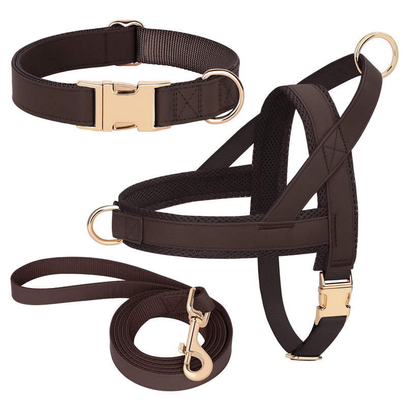 PET ARTIST No Pull Dog Harness, Soft Padded PU Leather Step in Dog Harness with Quick Release Metal Buckle, Adjustable Quick Fit Pet Strap Vest Harnesses for Medium Dogs Walking Training,Chest 22-27" M:Chest 22-27" (28.5-49.5lbs) Brown - PawsPlanet Australia