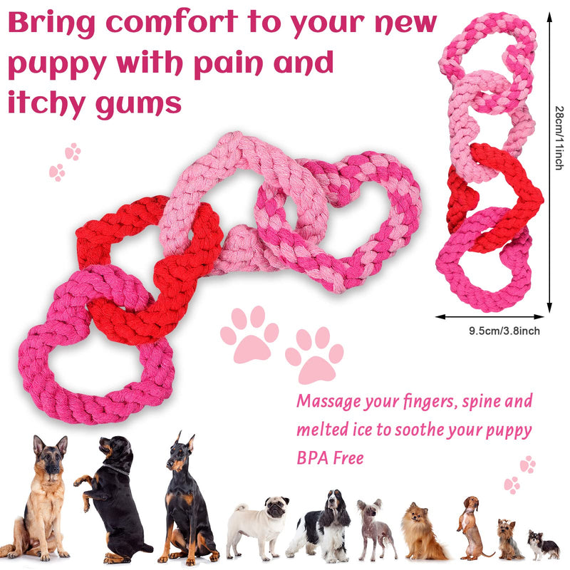 Civaner Valentine's Day Dog Pet Chew Toys Interlocking Heart Shaped Dog Rope Toys Tough Dog Toys Puppy Pets Teething Toys for Small to Medium Dogs, 3.9 x 3.5 Inches
