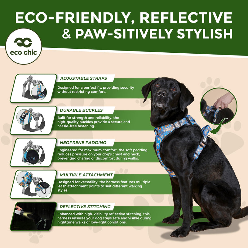 Eco Chic Recycled Comfort Pet Harness Adjustable No-Pull Reflective Padded Dog Vest Harness (4x4 Black Small)