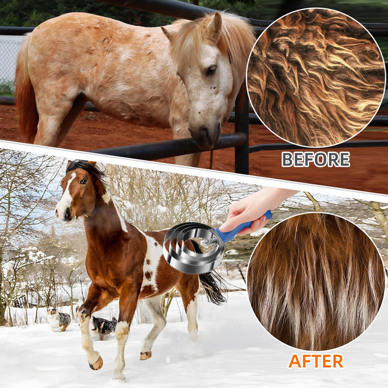 4 Rings Curry Comb Horse Brush, Reversible Stainless Steel Curry Comb Brush, Scraper With Handle Double Sided Shedding, Tool For Dog Horse Grooming Supplies (Blue) Blue - PawsPlanet Australia