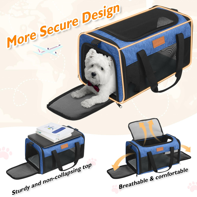 PETUX TSA Approved Pet Carrier in Cabin, 17"x11"x9.5" Soft Cat Carriers for Small Cat up to 12 lb, Top-Open Portable and Breathable Pet Carrier Airline Approved for Travel and Vet Visit, Blue 17.0"L x 11.0"W x 9.5"H - PawsPlanet Australia