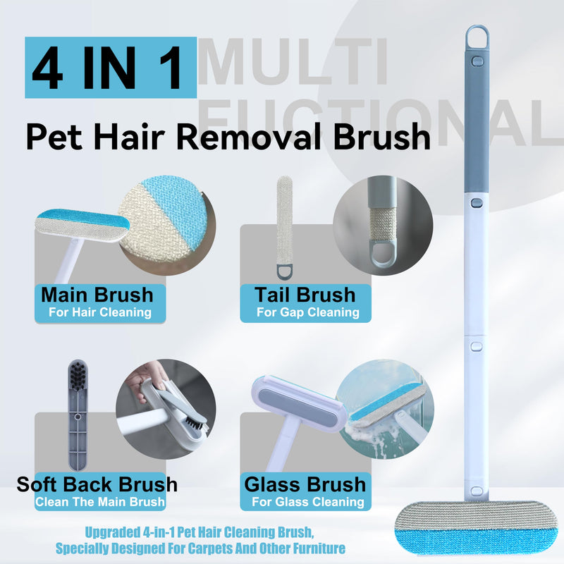 Pet Hair Remover Set – Removes Pet hair from Carpets, Furniture & Car Seats For Cat & Dog, includes 4-in-1 Magic Brush (Extended Handle) & a Electrostatic cat Hair Remover Glove.