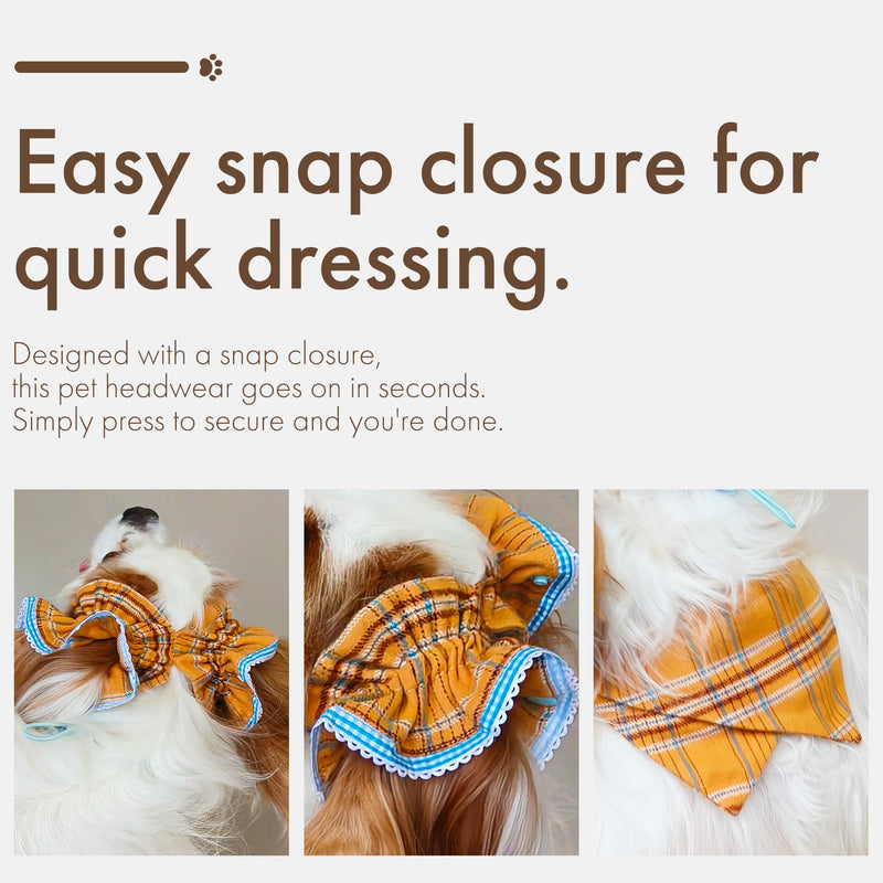 Soft Cotton Dog Headband for Cocker Spaniel, Cavalier, Springer - Adjustable Bow Pet Hair Accessory (Dog Bow Yellow Plaid) - PawsPlanet Australia