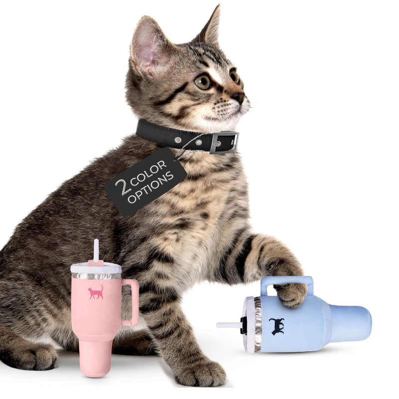 Kitty Kollection | Plush Kitty Cup Tumbler Catnip Toy with Crinkle Paper – Trendy, Cute, Funny Parody Cat Toy (Chambray Blue) Chambray Blue - PawsPlanet Australia