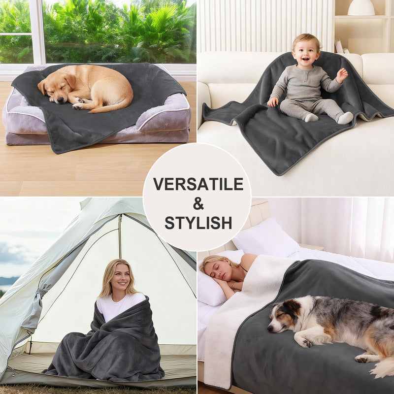 Smiry Waterproof Dog Bed Blanket, Leakproof Pet Throw Blanket for Bed Couch Sofa, Reversible Sherpa Fleece Furniture Protector Cover for Small Medium Large Dogs Cats (Dark Grey, 40x57 inches) Dark Grey - PawsPlanet Australia