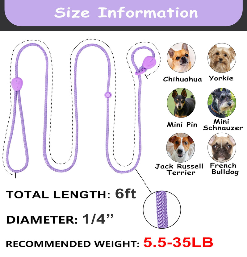 Purple 6FT No Pull Dog Training Leash - Lightweight Slip Lead for Small Medium Dogs Purple - PawsPlanet Australia
