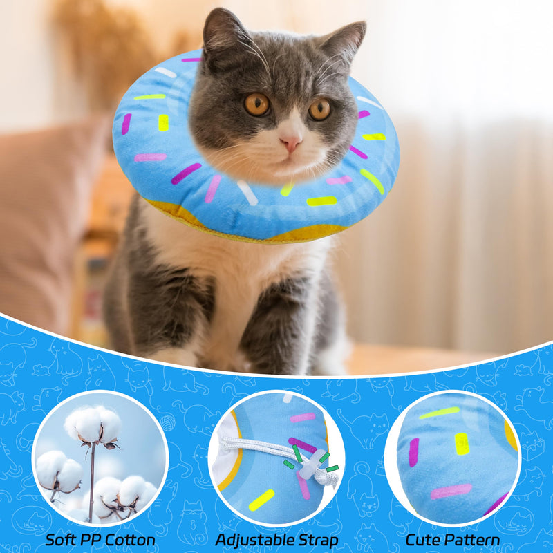 Cat Cone Collar Soft, Adjustable Cat Recovery Collar for Small Medium Large Cats, Cute Donut E Collar After Surgery, Anti-Lick Wound Healing Elizabethan Collar for Kittens(Donut Blue, Small) Donut Blue - PawsPlanet Australia