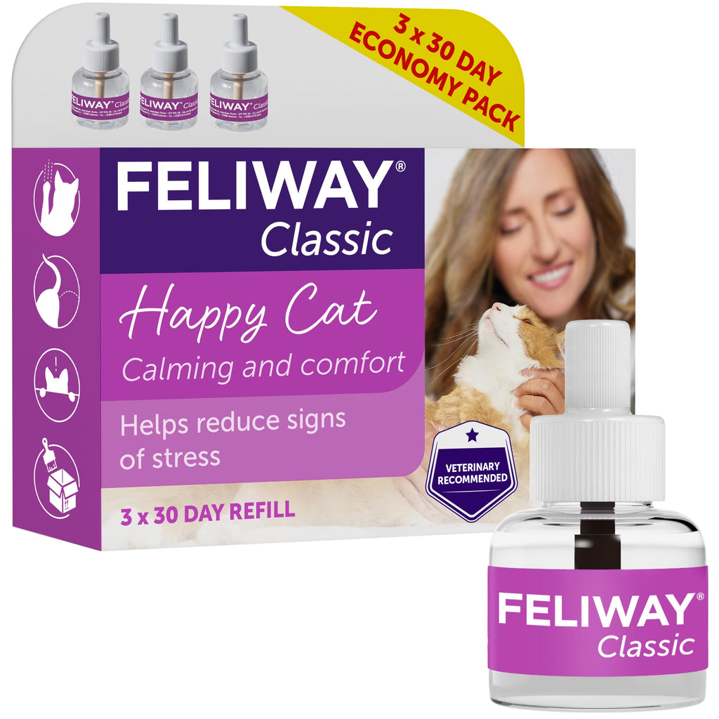 FELIWAY Classic comforts cats, helps solve behavioural issues and stress/anxiety in the home - 48ml(Pack of 3) Single 3 x 30 day refill pack