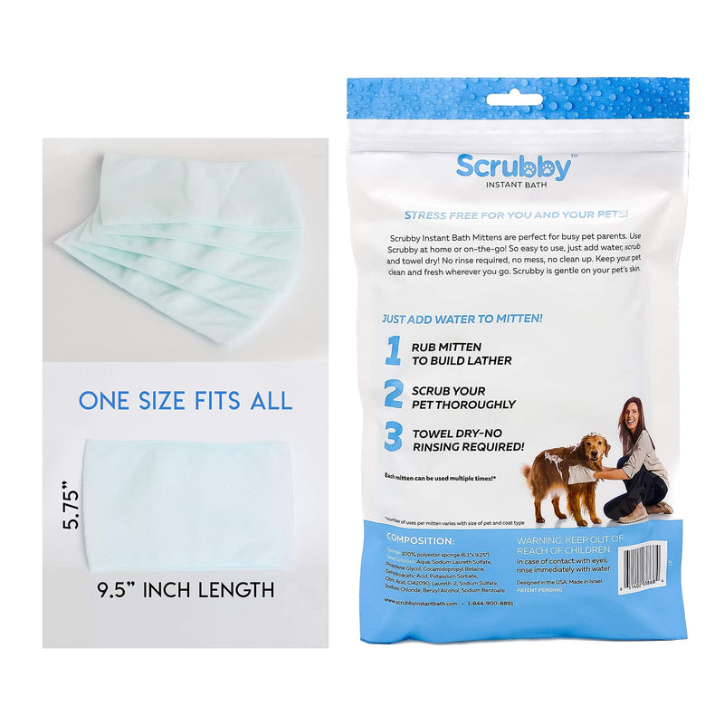 ScrubbyPet No Rinse Pet Wipes- Use Pet Bathing, Pet Grooming Pet Washing, Simple to Use,Just Lather, Wipe, Dry. Excellent Sensitive Skin. The Ideal Pet Wipes Bathing Your Pet Dog Cat. 5 - Count Mittens - PawsPlanet Australia
