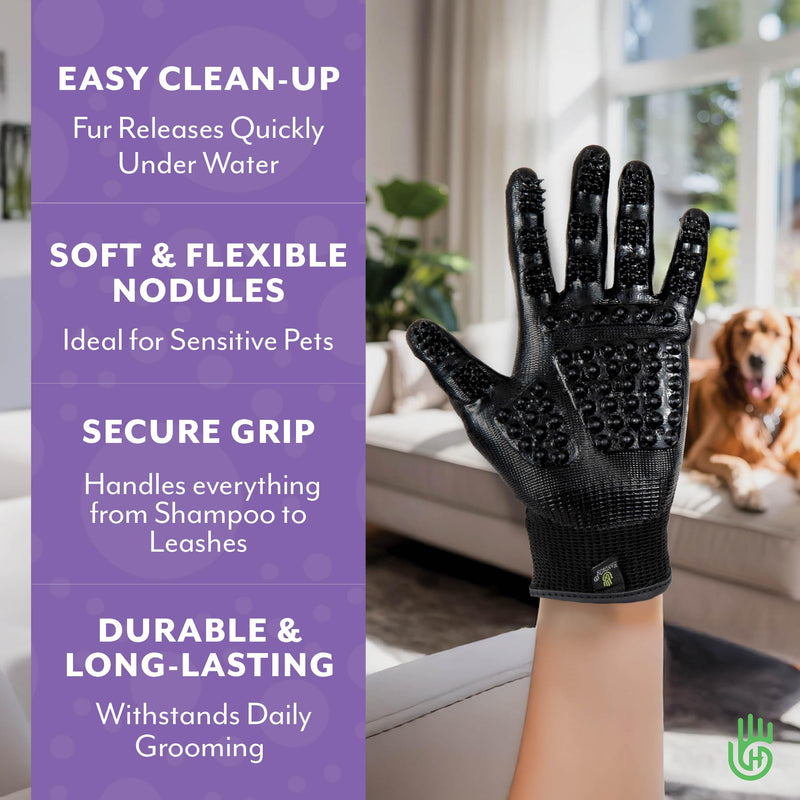H HANDSON Pet Grooming Gloves - Patented #1 Ranked, Award Winning Shedding, Bathing, & Hair Remover Gloves - Gentle Brush for Cats, Dogs, and Horses (Mono Green, Small) Small (1 Pair) Mono Green - PawsPlanet Australia