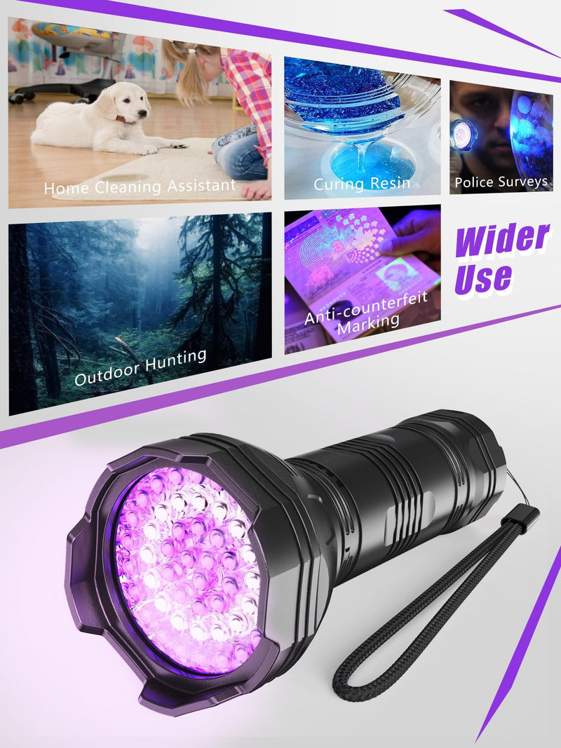 UV Blacklight Flashlights Rechargeable 365nm + 395nm 51 LEDs, Black Light for Pet Urine Detection Cat Dogs, Ultraviolet Flashlight for Resin Scorpion Bed Bugs Handheld Black Light Battery Built-in CL4000 - PawsPlanet Australia