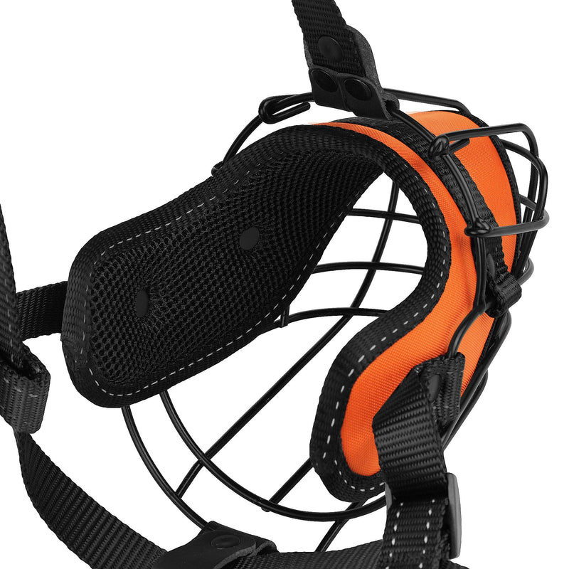 OOPSDOGGY Pitbull Dog Muzzle Reflective Metal Mask Secure Wire Basket Muzzles for Large Sized Dogs Amstaff Soft Cage to Prevent Biting Chewing with Adjustable Straps (Orange, Pitbull) Orange