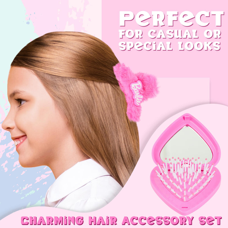 Barbie Hair Clips, Claw Clip & Folding Brush for Girls Teens Hair Accessories Dress Up, Pink Beauty Set, Cute Stuff, Gifts for Girls - PawsPlanet Australia