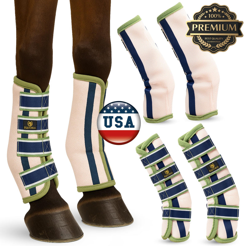 Premium Fly Boots for Horses (4 Pieces) –Durable and Comfortable Fly Leg Wraps for Big Horses – Protective Outer Mesh Design – Elegant and Breathable Set of 4 Horse Fly Boots GREEN