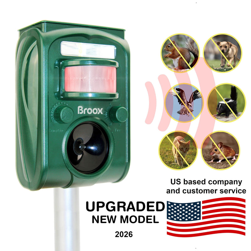 Broox 2026 Upgraded Solar Animal Repellent, Cat Repellent Outdoor, Squirrel Repellent, Deer Repellent, Ultrasonic pest Repeller, Waterproof IP 65, Motion Detection, Dog, Raccoon, Skunk, Rabbit, Rodent - PawsPlanet Australia