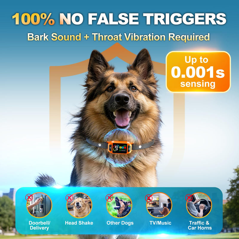 Bark Collar AI Dual-Detection, Instant Quiet Anti Bark Device 4 Training Modes, 30-Day Battery, One-Click Peace, 9-Level Sensitivity Automatic Dog Bark Collar for Large Medium Small Dogs,Orange Orange - PawsPlanet Australia