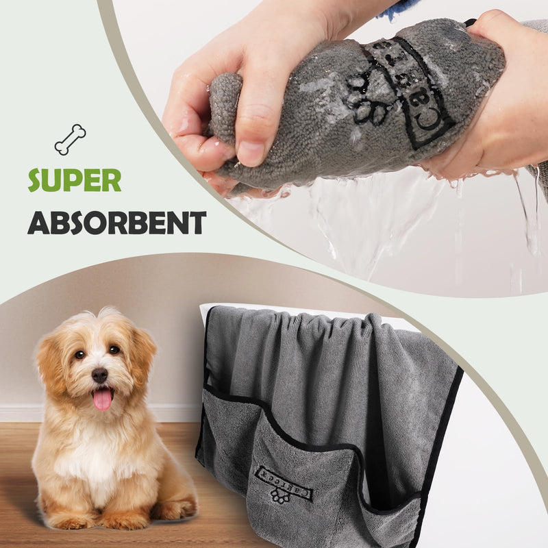 Microfiber Dog Towels Set Absorbent: 2 Pack Quick Dry Large Dog Towel for Drying Dogs - Super Soft Pet Bath Grooming Towels for Cat Dogs Mobile Groomers(24 * 40 inch, Grey) 24*40 inch - PawsPlanet Australia