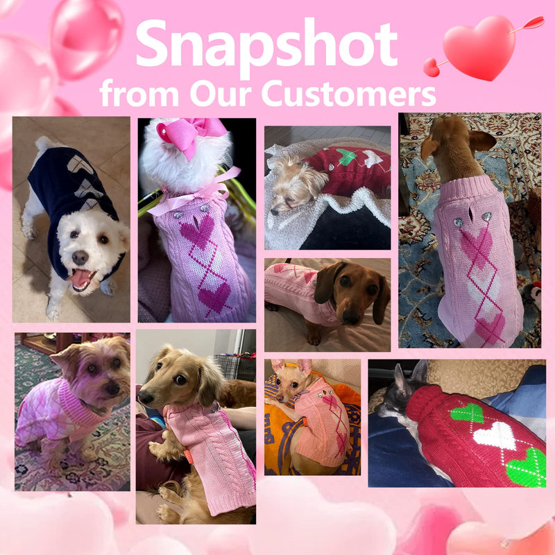 KYEESE Heart Pattern Dog Sweaters for Large Dogs Pullover Knitwear Thicken with Leash Hole Pet Cold Weather Coats Medium (7-11lbs) Heart (Pink) - PawsPlanet Australia