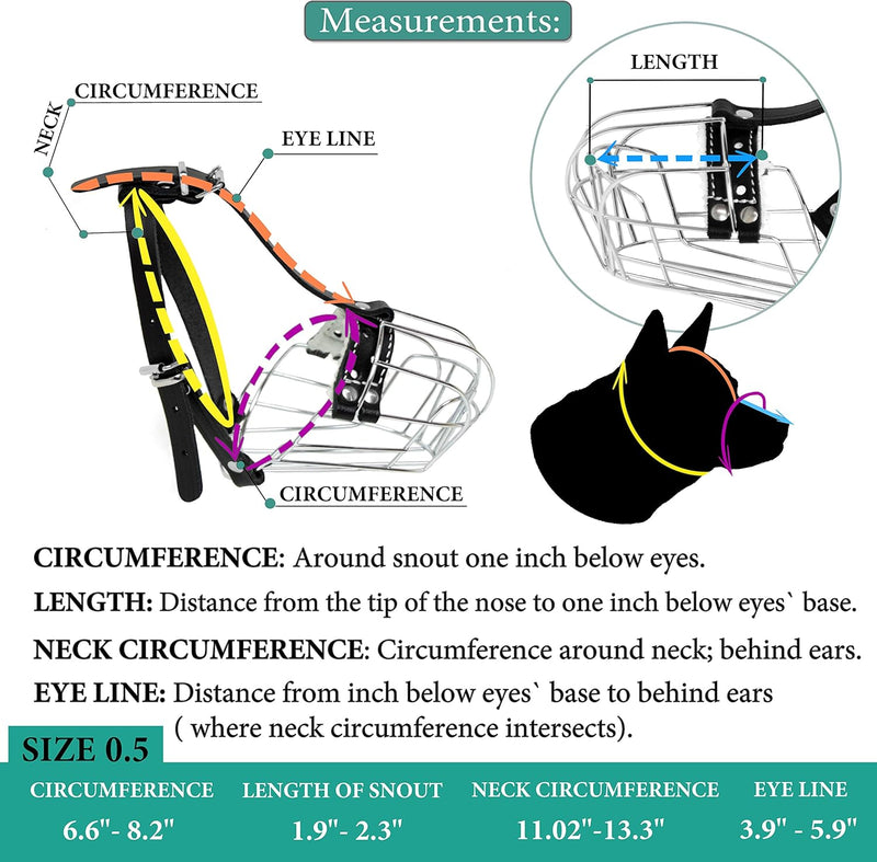 Dog Chrome Metal Muzzles Wire Basket Adjustable Leather Straps Сircumference is 6.6-8.2 in the Length is 1.9-2.3 in0