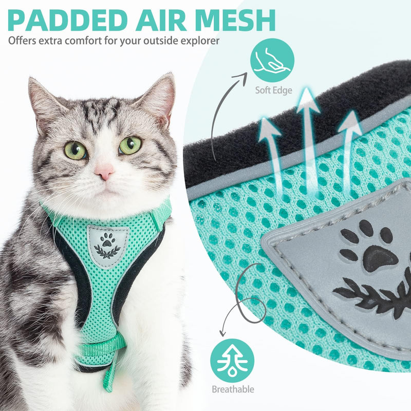 PUPTECK Cat Harness and Leash Set Escape Proof Reflective Cat Walking Harness Adjustable Soft Breathable Mesh Vest for Small Pets, Aquamarine, S S (NECK 9.5"-11", CHEST 13"-16")