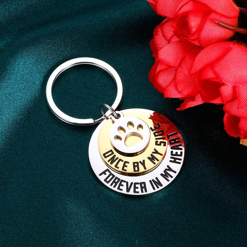 Dog Cat Pet Memorial Gifts Keychain for Pet Lover Remembrance Jewelry Gifts for Loss of Pet Sympathy Condolences Gifts Dog Remembrance Gifts Men Women Pet Owner Once by My Side Pet Keepsake Key Ring