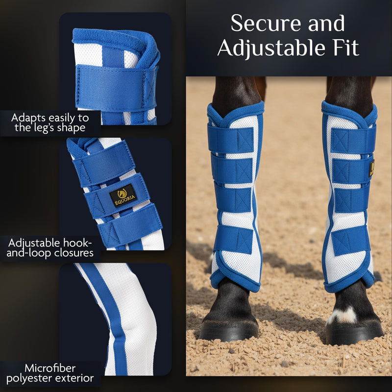 Premium Fly Boots for Horses (4 Pieces) –Durable and Comfortable Fly Leg Wraps for Big Horses – Protective Outer Mesh Design – Elegant and Breathable Set of 4 Horse Fly Boots BLUE - PawsPlanet Australia