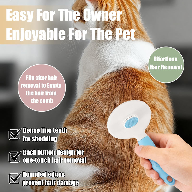 Bestac Pet Grooming Brush - 7.09×3.49 Inch, ABS Handle & TPR-Coated Steel Pins, Gentle Shedding Reduction, Ideal for Cats/Dogs (Long/Short Hair) (Blue) Blue - PawsPlanet Australia