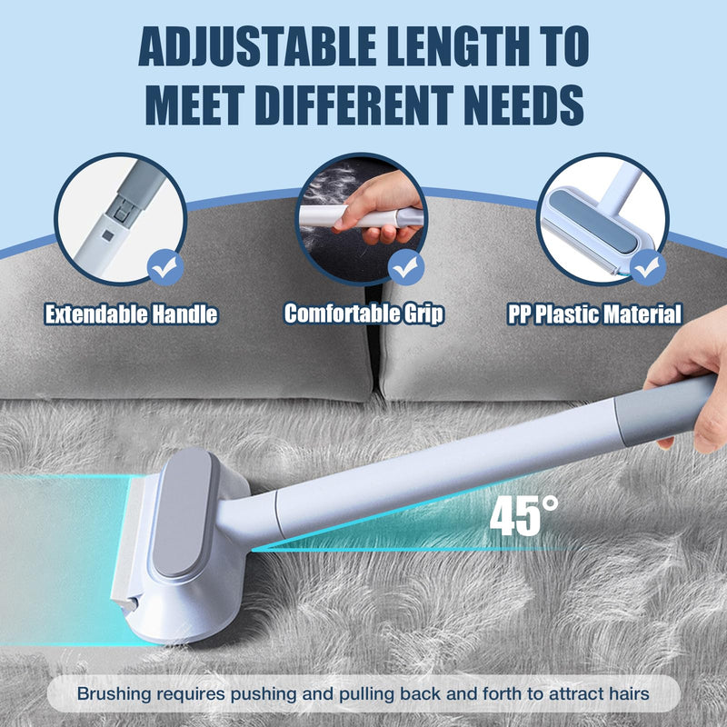 Pet Hair Remover 4 in 1- Reusable Long Handle Dog Hair Remover Brush, Washable Lint Cleaner for Dog and Cat Hair, Gentle on Furniture, Multifunctional Hair Removal Brush, 2 Pcs Carpet Scraper - PawsPlanet Australia