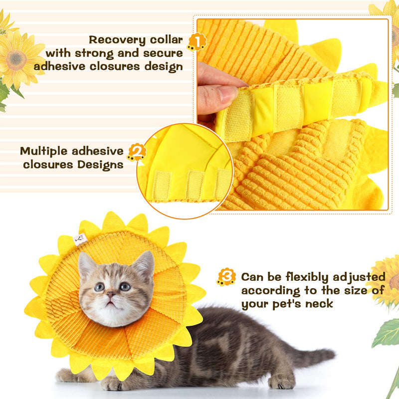 Sunflower Cat Recovery Collar Soft Cat Cone Collar Pet Cones for Cats Cotton Pet Cone Collar Adjustable Sunflower Elizabeth Collar Postoperative Protection Soft Cone for Cats and Dogs(Small)