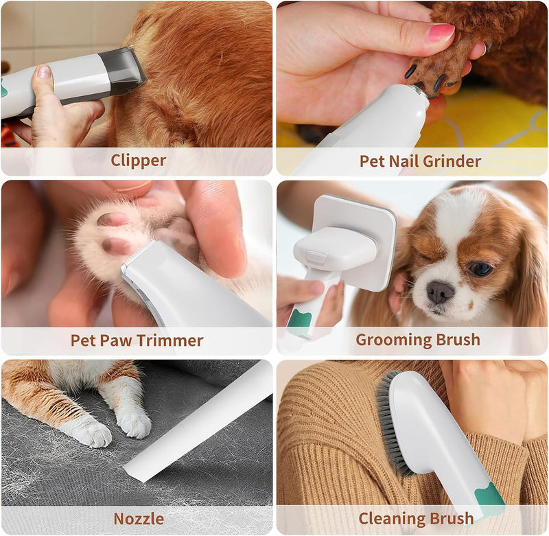 Dog Grooming Kit, Pet Grooming Vacuum with Pet Clipper Nail Grinder, Dog Hair Vacuum with 6 Pet Grooming Tools for Dogs Cats Shedding Grooming - PawsPlanet Australia