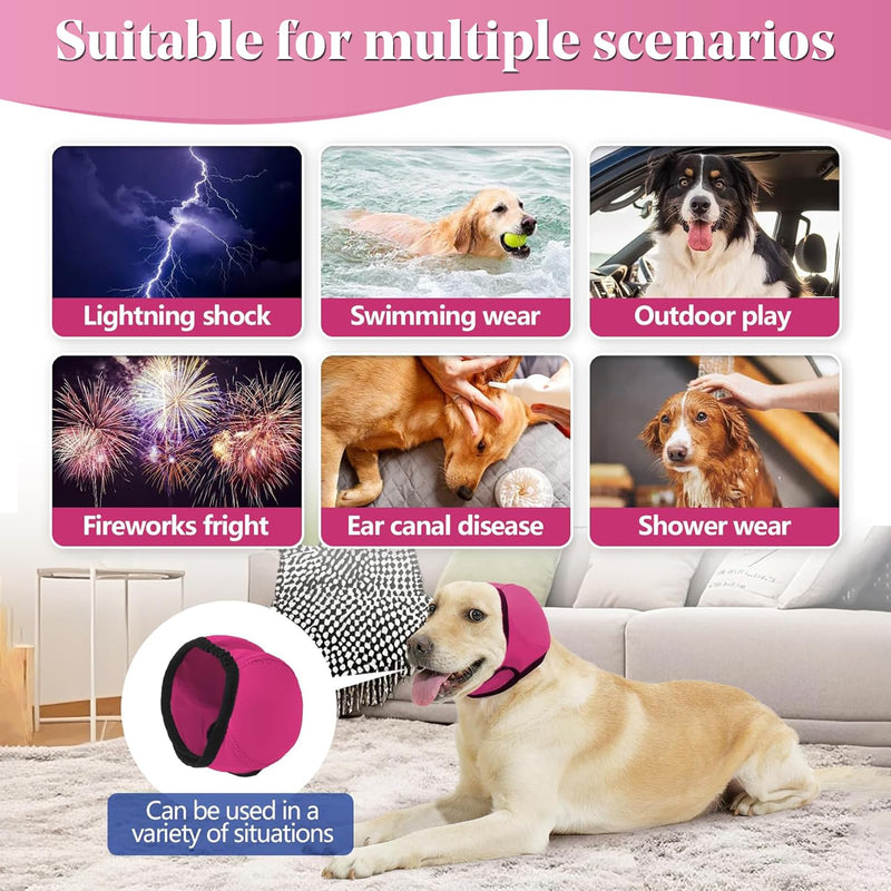 1 Pc Dog Snood Ear Protectors, Comfort Dog Ears Muffs Noise Protection, Waterproof Adjustable Cat Ears Shower Wrap, Pet Snood Ear Covers for Anxiety Relief,Swimming,Grooming (Magenta, 10-15inch)