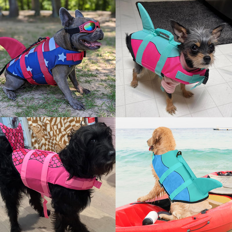 Malier Dog Life Jacket, Ripstop American Flag Dog Life Vest for Swimming Boating, Shark Puppy Lifesaver with High Buoyancy Swimsuit for Small Medium and Large Dogs (Small) Red & Dark blue - PawsPlanet Australia
