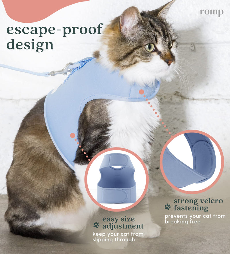 Cat Harness, Collar & Leash Set - Escape Proof Adjustable Choke Free Velcro Harness Vest for Walking Cats & Kittens (Cotton Blue, Medium) Cotton Blue - PawsPlanet Australia