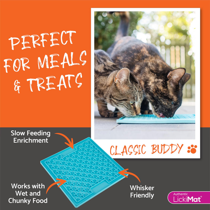 LickiMat Classic Buddy, Cat Slow Feeder Lick Mat, Boredom Anxiety Reducer; Perfect for Food, Treats, Yogurt, or Peanut Butter. Fun Alternative to a Slow Feed Cat Bowl or Dish, Orange