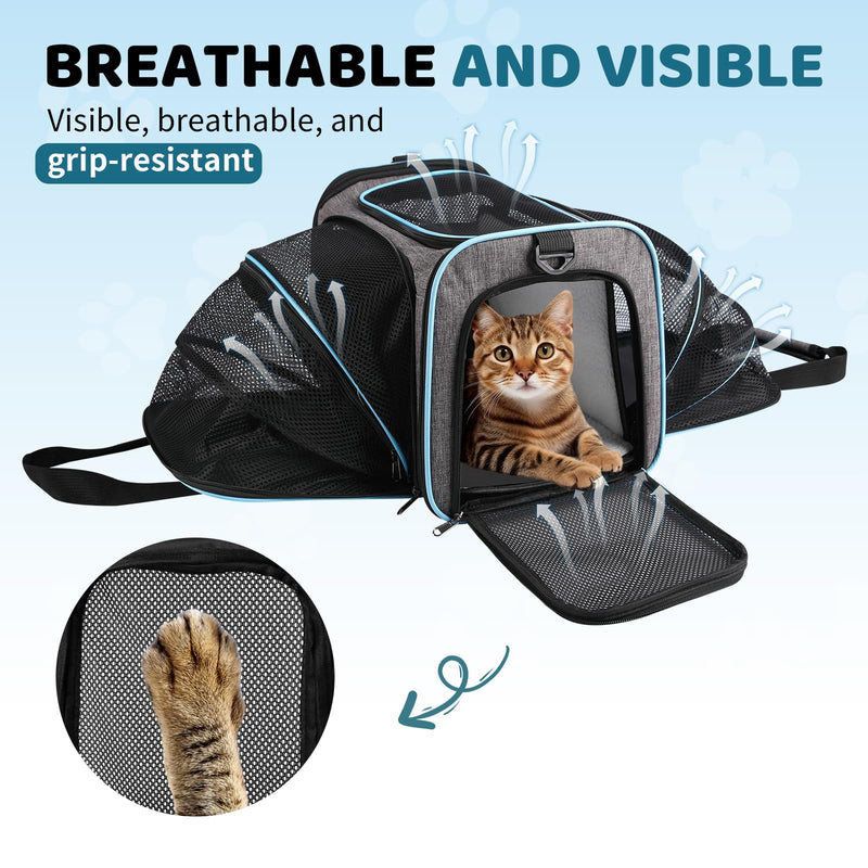 Cat Carrier - Airline Approved Expandable Soft Side Pet Carrier, Collapsible Pet Travel Bag Carrier with Foldable Pet Bowl for Cat Small Animals Under 14LB, 17 * 11 * 11 1844-Grey Blue - PawsPlanet Australia