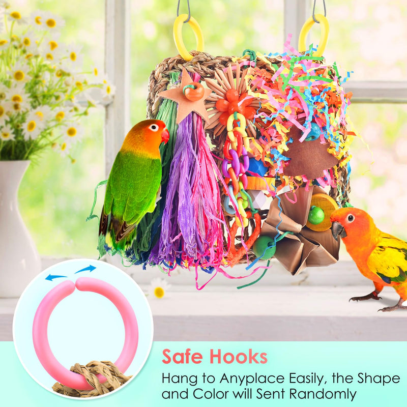 KATUMO Conure Toys, Bird Grass Mat Parakeet Shredder Hanging Toy Cockatiel Foraging Entertainments Parrot Climbing Wall Chewy Lovebird Cage Playthings for Small to Medium Birds natural - PawsPlanet Australia