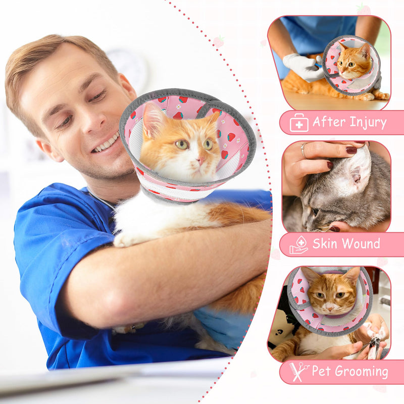 Cat Cone Collar Soft - Adjustable Cat Recovery Collar Kitten Lightweight Elizabethan Collar to Stop Licking Pet E Cone for Small Medium Cats After Surgery Prevent from Licking Wounds (Pink, M) Strawberry M