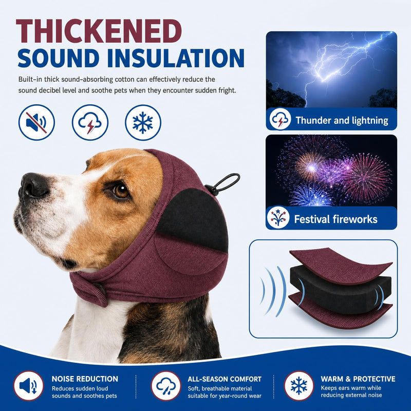 Nanaki Thick No Shake Dog Ear Wrap Noise Protection-Quiet Ears For Dogs With Thick Sound-Absorbing Pads For Noise Reduction&Anxiety Relief,Ear Protection Calming Hoodie For Thunder,Firework,Grooming,L DrakRed Large