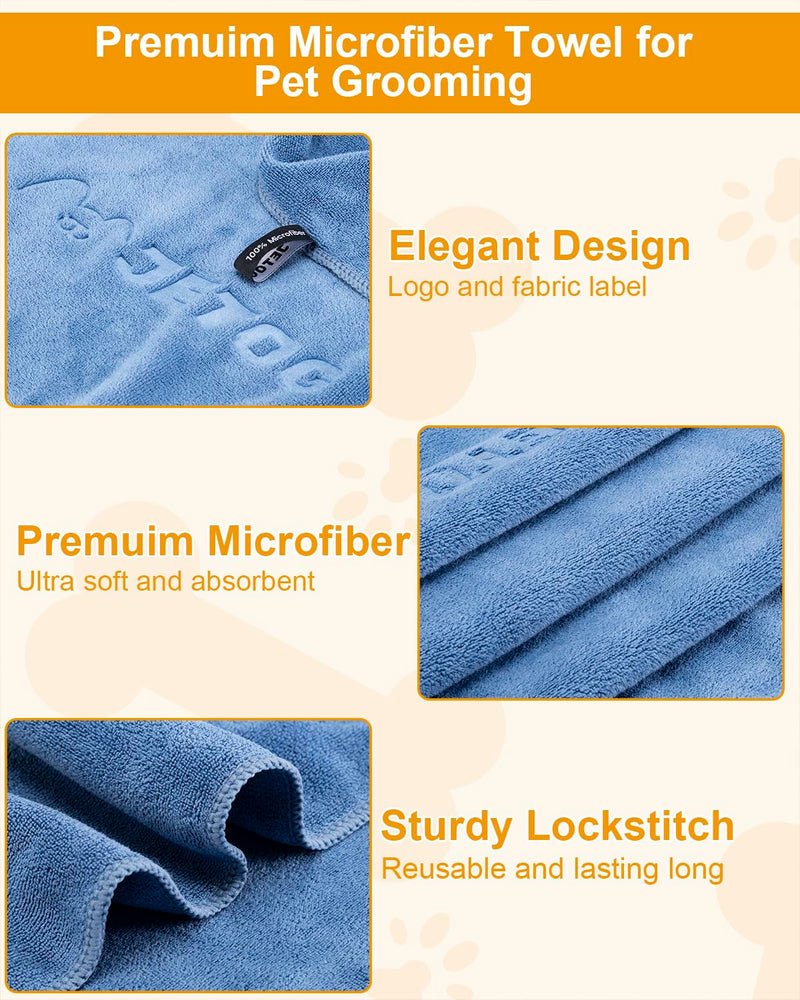 2-PCS Fast Drying Dog Towels - 56 x 28 Inch Ultra Soft & Absorbent Large Dog Towel with 30 x 14 Inch Daily Use Paw Towel - 100% Microfiber Pet Bath Grooming Towels for Dogs Cats, Blue XL:56x28 Inch + S:30x14 Inch - PawsPlanet Australia