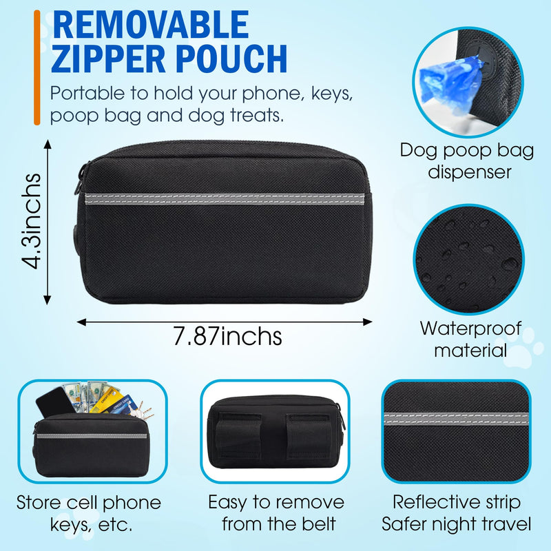 Hands Free Dog Leash with Waist Belt – No-Pull Bungee, Dual Padded Handles & Zipper Pouch for Running, Walking & Training – Adjustable Waist Leash for Large & Medium Dogs (Black) Black - PawsPlanet Australia