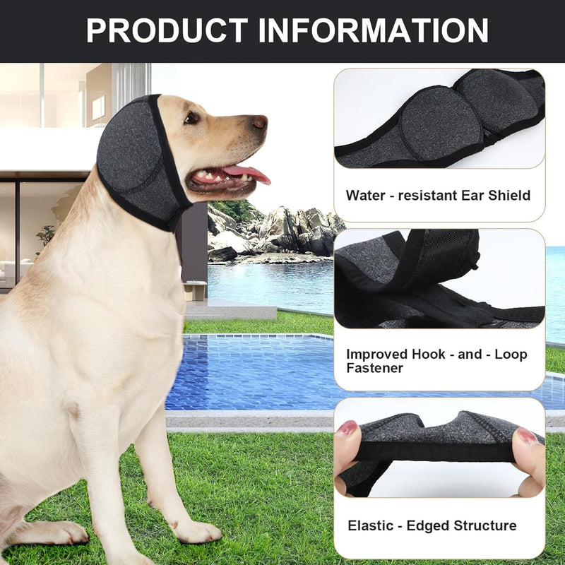 Dog Ear Defenders, Comfort Dog Ear Muffs Noise Protection, Waterproof Adjustable Pet Shower Wrap, Dogs Ear Cover for Dogs Puppies Cats Grooming, Bathing, Swimming(Gray, M)