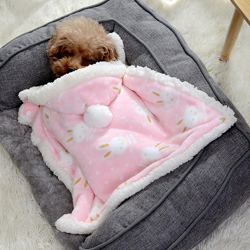 Puppy Cape Blanket, Warm Flannel Pajamas for Dogs, Pets Fleece Clothes for Winter, Dog Blankets for Small Breeds Pink Medium
