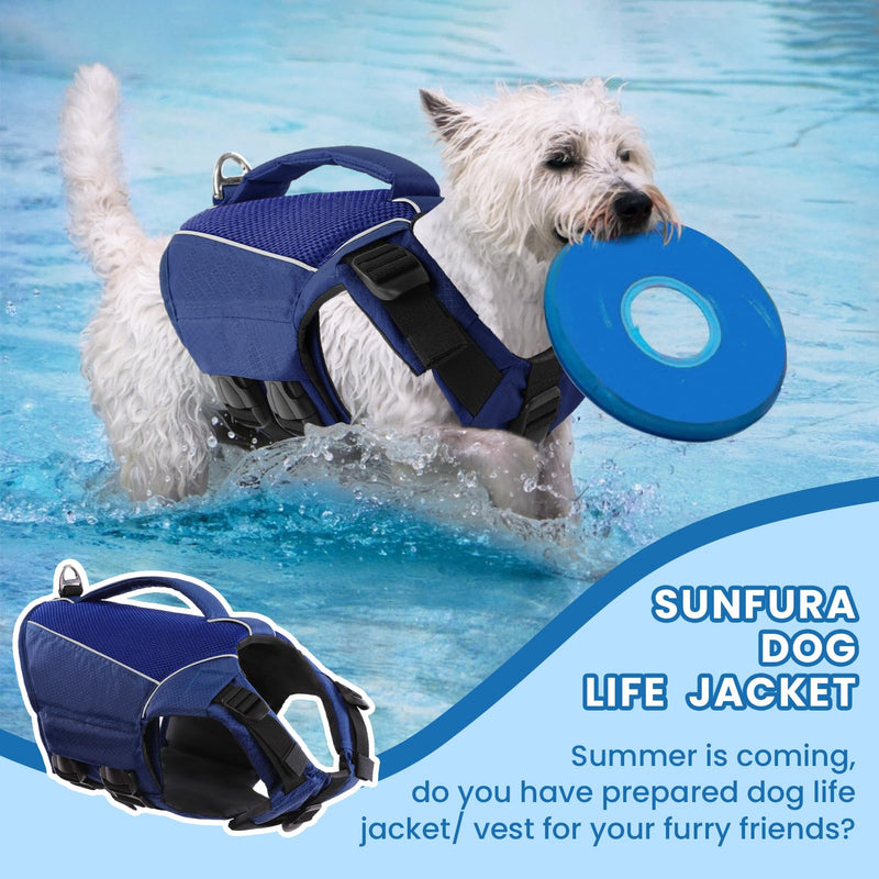 SUNFURA Dog Life Jacket Large, XXL Dog Life Vest for Swimming, Adjustable Dog Flotation Vest with Rescue Handle, Lightweight Dog Water Vests Pet Life Preserver for Boating, Blue 2XL XX-Large Navy Blue