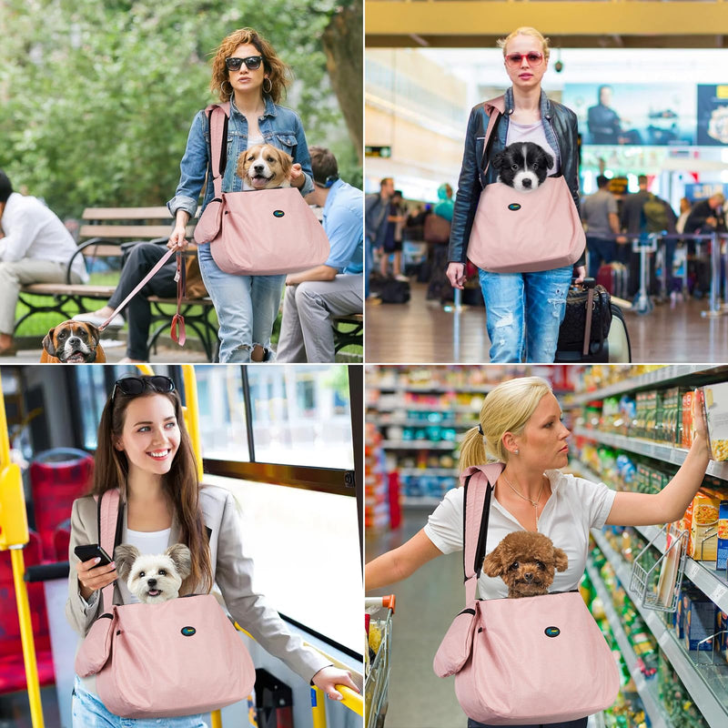 Ownpets Pet Sling Carrier, Fits 6.5 to 9kg Medium Dog/Cat Sling Carrier Reversible and Hands-Free Dog Bag with Adjustable Strap and Pocket Shoulder Pad for Outdoor Travel Hiking, Pink